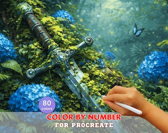 Enchanted Forest Sword Paint by Number for Procreate – Fantasy Moss Art | Digital Download