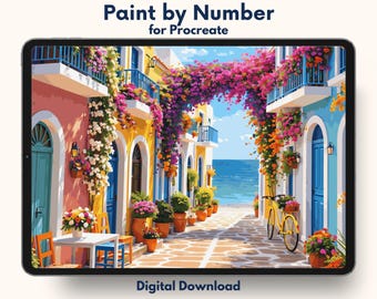 Mediterranean Street Paint by Number, Procreate iPad Art (Digital Download)