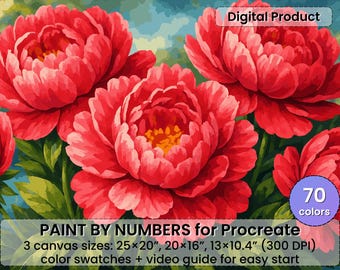 Red Peonies Paint by Number for Procreate – Floral Garden Mood | Digital Download