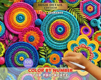 Rainbow Crochet Mandalas Paint by Number for Procreate – Colorful Fiber Art | Ultra Detail Digital Download