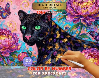 Black Panther Paint by Number – Floral Fantasy Leopard, Peonies, Butterflies (Digital Download)