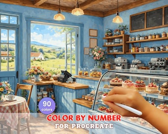 Cozy Bakery Interior Paint by Number – Charming Cafe Scene, Desserts (Digital Download)