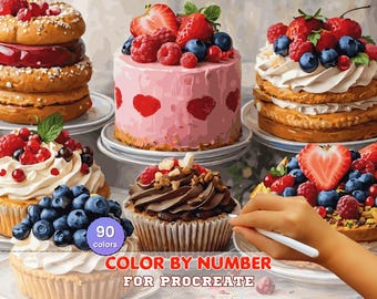 Berry Dessert Paint by Number for Procreate – Sweet Cakes and Pastries Collection | Digital Download