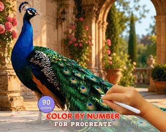 Peacock Garden Paint by Number for Procreate – Elegant Palace Courtyard Bird | Digital Download