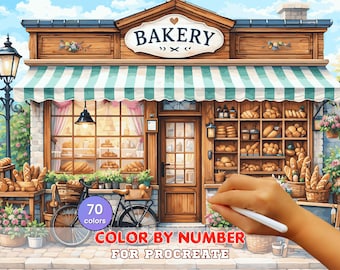 Cozy Bakery Paint by Number for Procreate – Cottage Street Art | Digital Download
