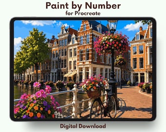 European Canal Street Procreate Paint by Number, 90 Colors (Digital Download)