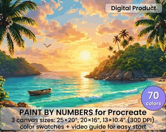 ゴールデンショアコーブ ペイントバイナンバー（Procreate用）- トロピカルイブニング | デジタルダウンロード