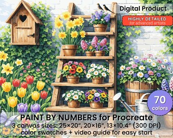 Procreate用春の庭の塗り絵 – コテージフラワーガーデンアート | デジタルダウンロード