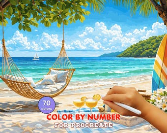 Tropical Beach Paint by Number for Procreate – Relaxing Seaside | Digital Download