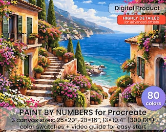Mediterranean Alley Paint by Number for Procreate – Coastal Village | Digital Download