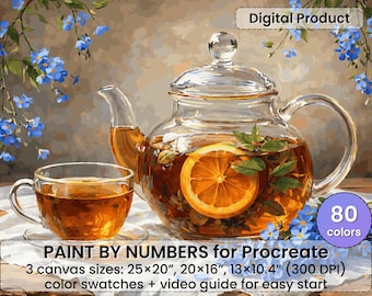 Cozy Herbal Tea Paint by Number for Procreate – Floral Still Life | Digital Download