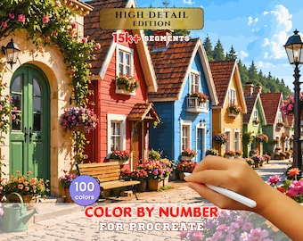 Charming Cottage Street Paint by Number – Floral Village, 100 Colors (Digital Download)