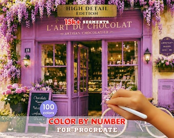 Lavender Chocolate Boutique Paint by Number for Procreate – French Pastry Shopfront | Digital Download