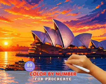 Sydney Opera Sunset Paint by Number for Procreate – Vibrant Harbor Cityscape | Digital Download