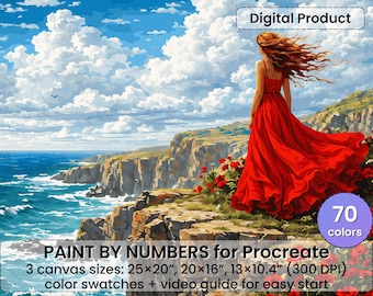 Woman on Cliff Paint by Number for Procreate – Romantic Seascape | Digital Download