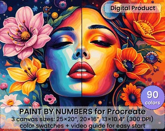 Floral Face Paint by Number for Procreate – Abstract Portrait | Digital Download