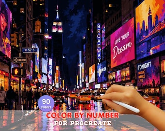 Times Square Night Paint by Number – Neon City Urban Scene (Digital Download)