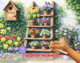 Spring Garden Paint by Number for Procreate – Cottage Flower Garden Art | Digital Download