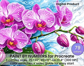 ピンクの蘭のペイントバイナンバー（Procreate用） – 花のマクロアート（デジタルダウンロード）