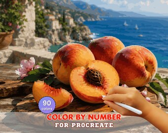 Mediterranean Peaches Paint by Number for Procreate – Coastal Fruit Still Life | Digital Download