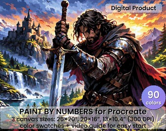 Peinture au numéro de guerrier fantastique épique pour procréer – Art du château et de l'épée | Téléchargement numérique