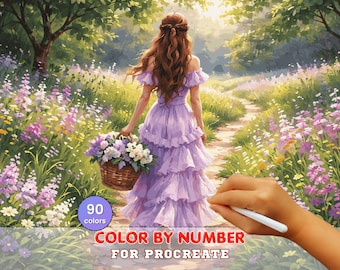 Wildflower Path Dreamer Paint by Number for Procreate – Romantic Cottagecore Garden Scene | Digital Download