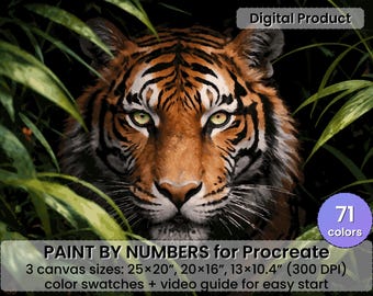 プロクリエイトのための虎の塗り絵、ジャングルの動物アート（デジタルダウンロード）