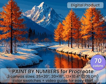 Autumn Mountain River Paint by Number for Procreate (Digital Download