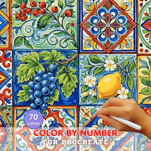 Colorful Mediterranean Tiles Paint by Number for Procreate – Decorative Ceramic Pattern Art | Digital Download