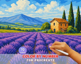 Lavender Field Paint by Number for Procreate – Countryside House Landscape (Digital Download)
