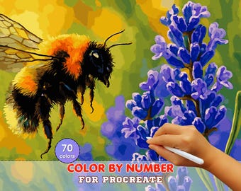 Bumblebee and Lavender Paint by Number for Procreate – Summer Pollinator Garden | Digital Download