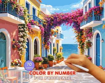 Mediterranean Street Paint by Number, Procreate iPad Art (Digital Download)