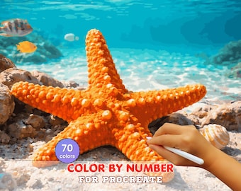 Starfish Beach Paint by Number for Procreate – Tropical Ocean Art | Digital Download