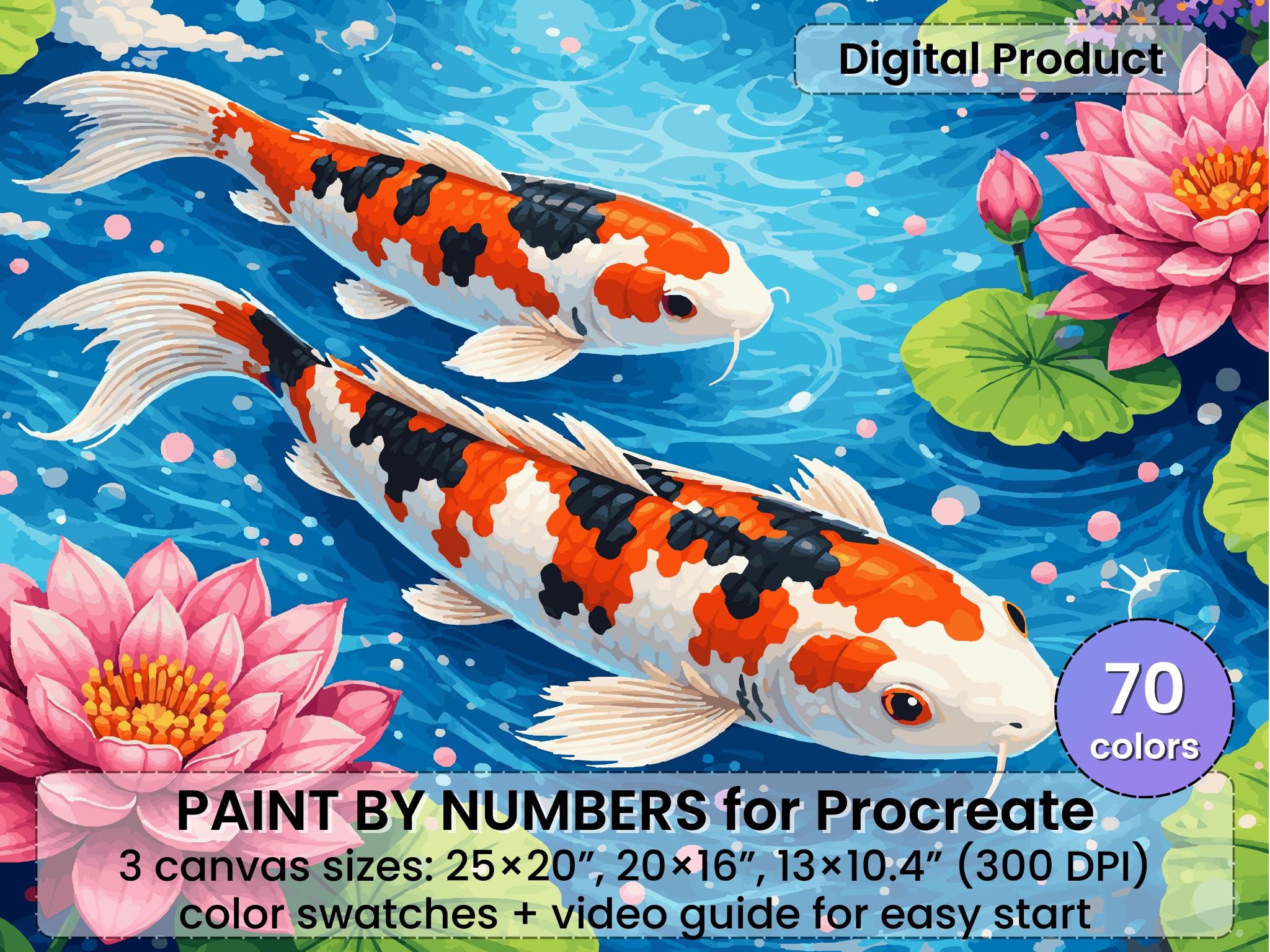 Procreate Koi Fish Tutorial Koi Fish Paint by Number for Procreate β Japanese Pond Art | Digital ...