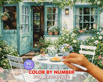 Cozy Garden Breakfast Paint by Number for Procreate – Cottage Patio Tea Scene | Digital Download