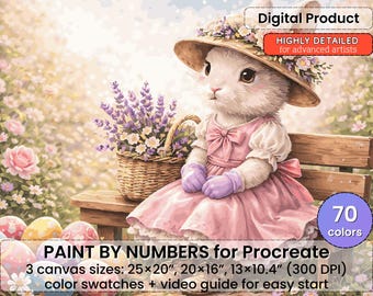 イースターバニーの数字で描くペイント（Procreate） – 春のウサギのアート（デジタルダウンロード）