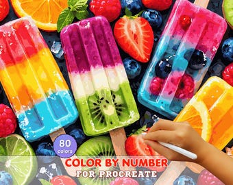 Colorful Fruit Popsicles Paint by Number for Procreate – Summer Ice Cream Art (Digital Download)