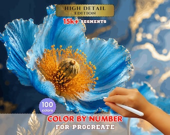 Blue Poppy Paint by Number for Procreate – High Detail Floral Art (Digital Download)