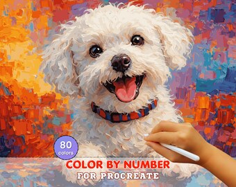White Dog Paint by Number for Procreate – Abstract Pet Portrait (Digital Download)