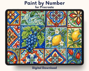 Colorful Mediterranean Tiles Paint by Number for Procreate – Decorative Ceramic Pattern Art | Digital Download