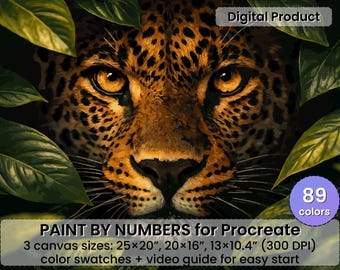 Leopard Color by Number for Procreate, Jungle Animal Art (Digital Download)