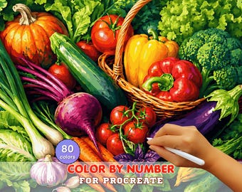 Fresh Harvest Vegetables Paint by Number for Procreate – Garden Market Basket | Digital Download