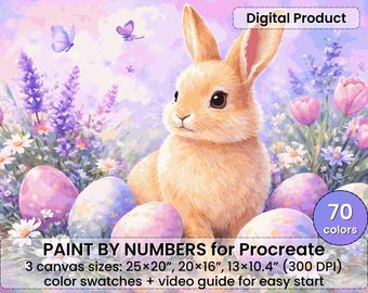 イースターバニーの数字で描くペイント（Procreate用） – パステル調の春のアート（デジタルダウンロード）
