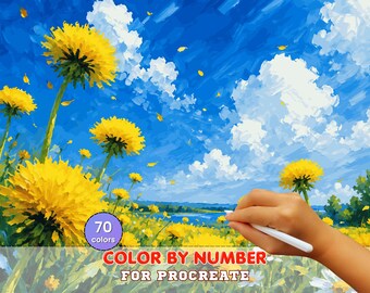 Dandelion Meadow Paint by Number for Procreate – Bright Summer Wildflower Landscape | Digital Download