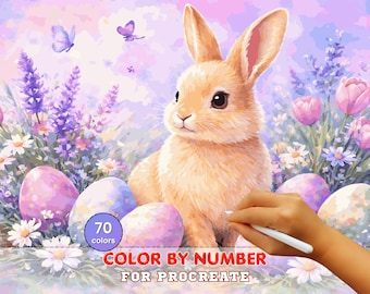 Easter Bunny Paint by Numbers for Procreate – Pastel Spring Art (Digital Download)