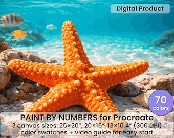 ヒトデのビーチペイントバイナンバー - Procreate用 - トロピカルオーシャンアート | デジタルダウンロード