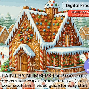 Gingerbread House Procreate Paint by Number | Christmas Cookie Village (Digital Download)