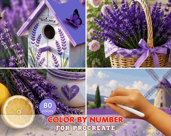 Lavender Dreams Paint by Number Bundle for Procreate – Provence Fields and Cottage Lavender Collection | Digital Download