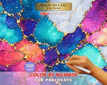 Abstract Crystal Paint by Number for Procreate – Luxury Gold Marble Art (Digital Download)