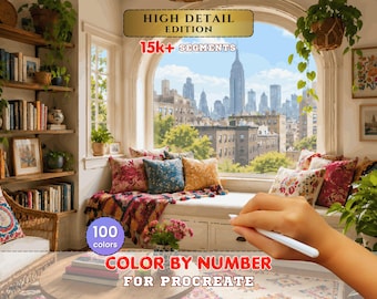 Cozy City Window Seat Paint by Number for Procreate – High Detail New York Apartment View | Digital Download